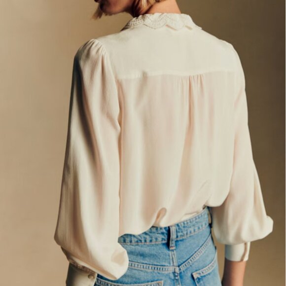 NWT Sezane Chlo Silk Blouse Ecru Ivory White French Classic Causal US6/8 - Picture 2 of 8